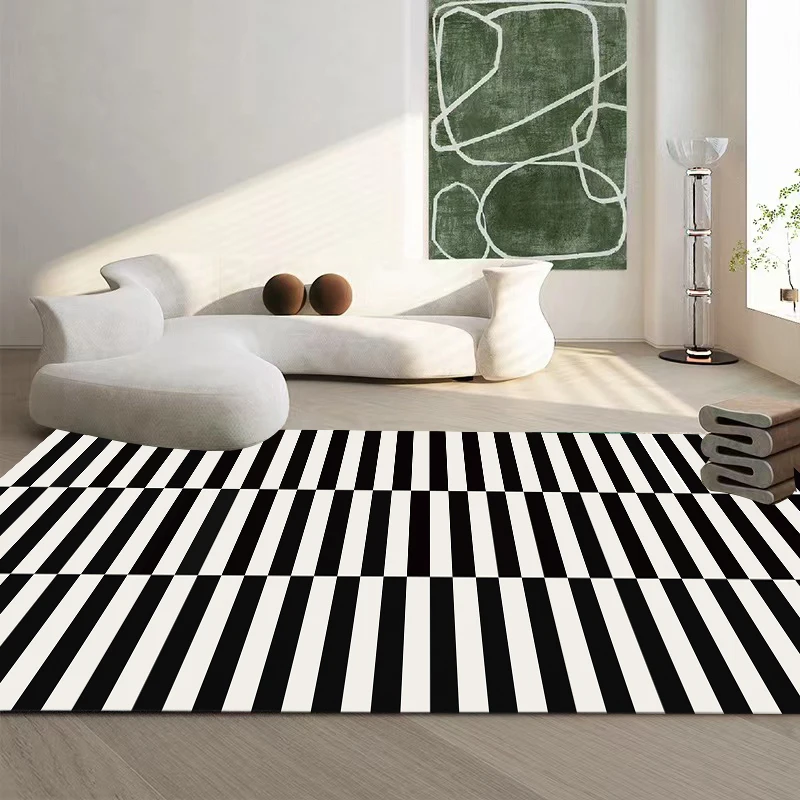 Light Luxury Black and White Striped Rug Modern Large Area Living Room Sofa Rugs Simple Bedroom Decor Carpet Home Room Carpets 2