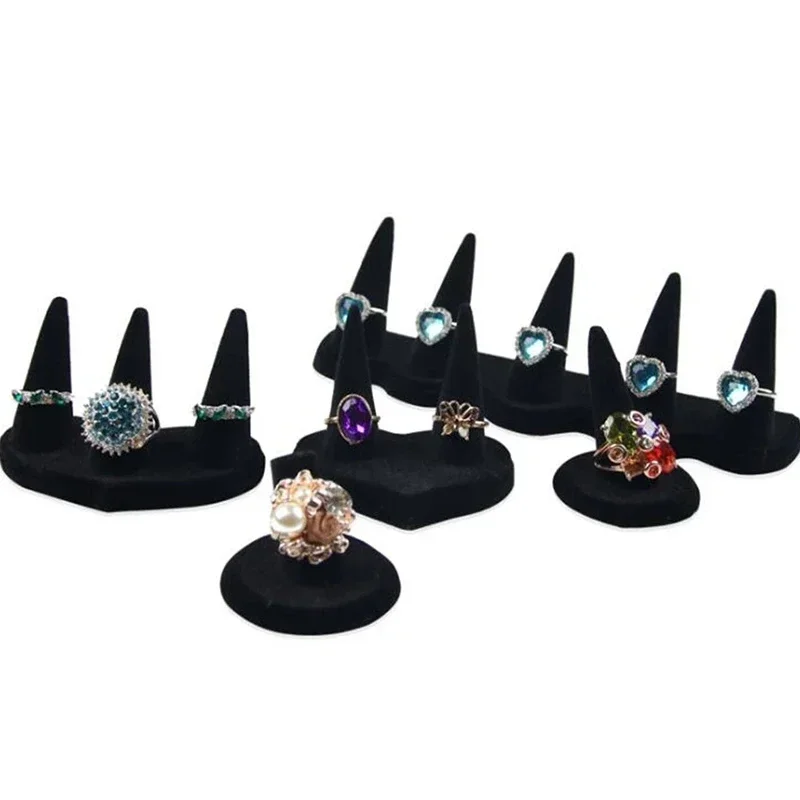 

1pcs Multi-Finger Tip Mountain Jewelry Ring Display Velvet Jewelry Ring Display Stand Holder Showcase Organizer Black