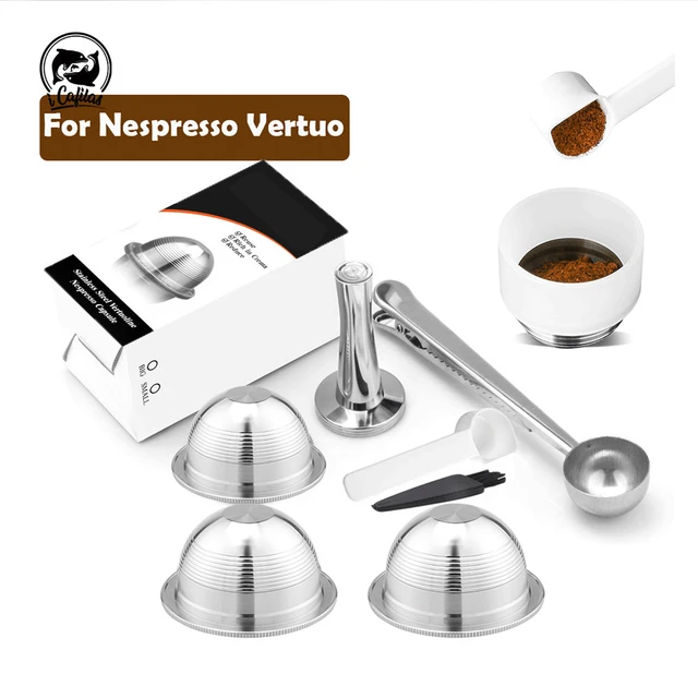 ICafilasReusable Coffee Capsules, Refillable Vertuo Pods Compatible with  Nespresso Vertuoline GCA1 and Delonghi ENV135