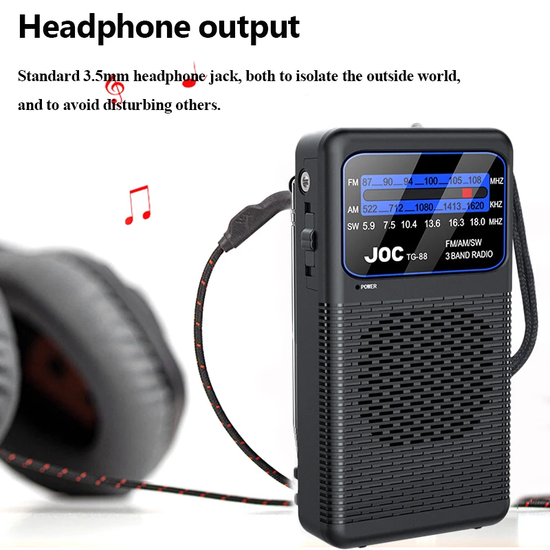 Battery Operated Radio Mini Pocket FM AM SW Radios Built-in Speaker with 3.5mm Headphones Jack Emergency Flashlight for Elder