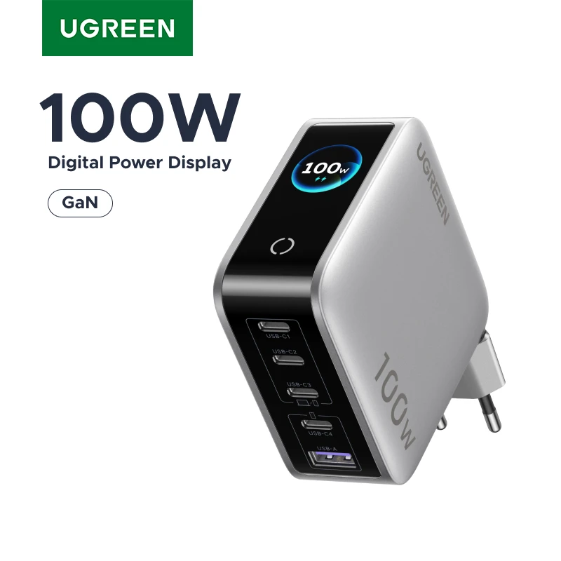 UGREEN100WGaNChargerWithSmartDisplayQC4.0PD3.0USBCChargerForMacbookProLaptopiPhone1716ProiPadTabletSamsung