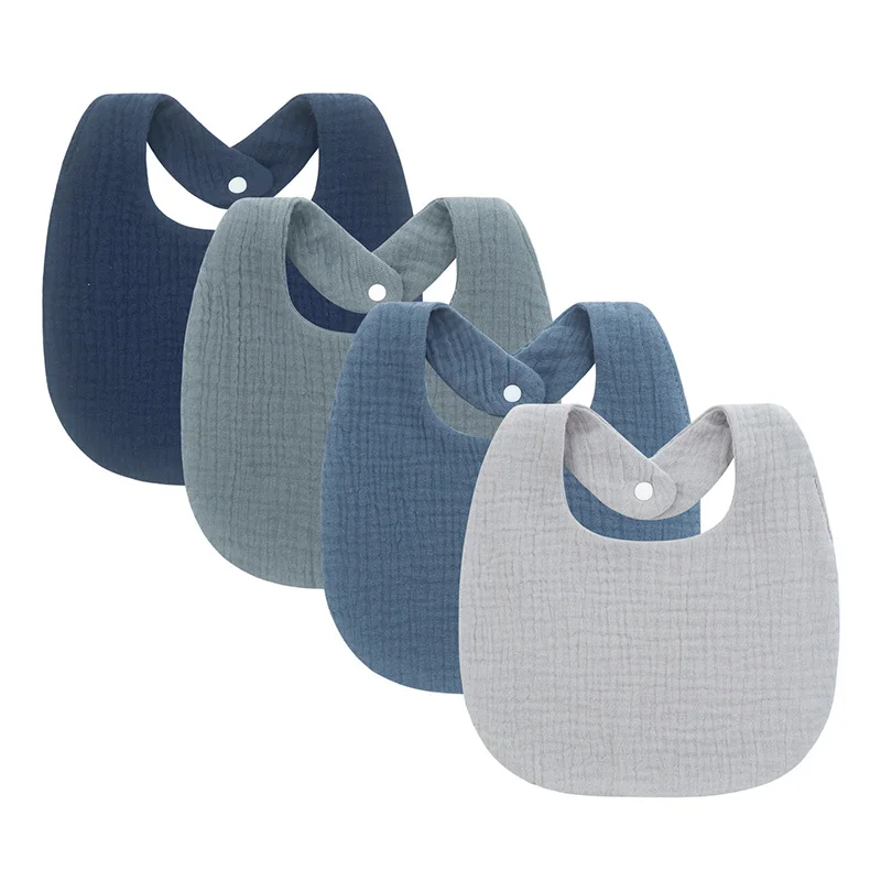 무슬린  턱받이 단색 사각형 트림 천 남아 여아용 면 이중층  턱받이 용 식사 용품 4개/세트