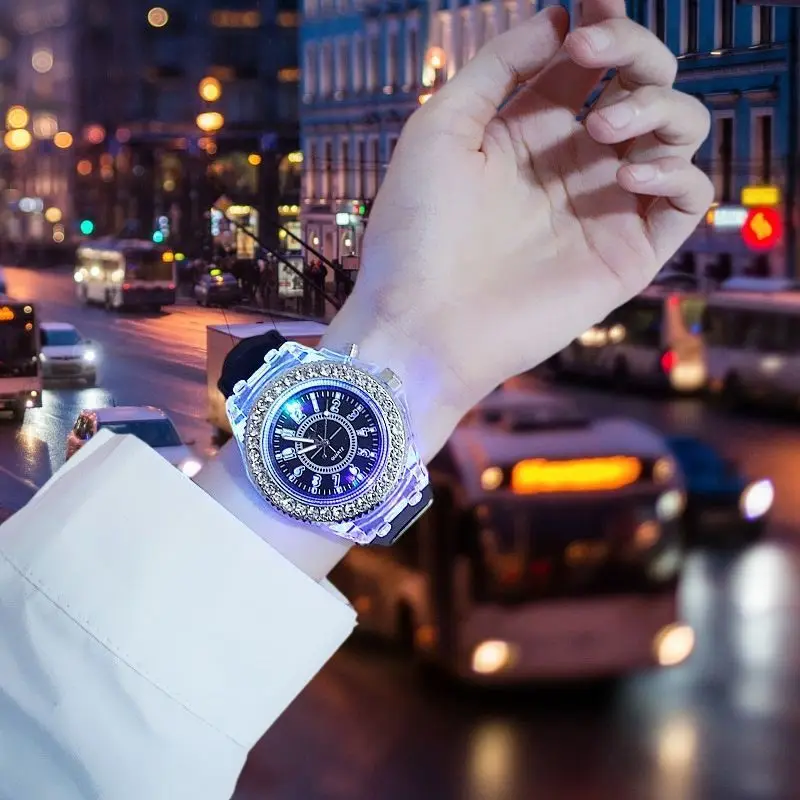 LED Light Flash Luminous Watches Women Men Boys Girls Silicone Wrist Watch Fashion Rhinestone Clock Kids Children Relogio Saati 5