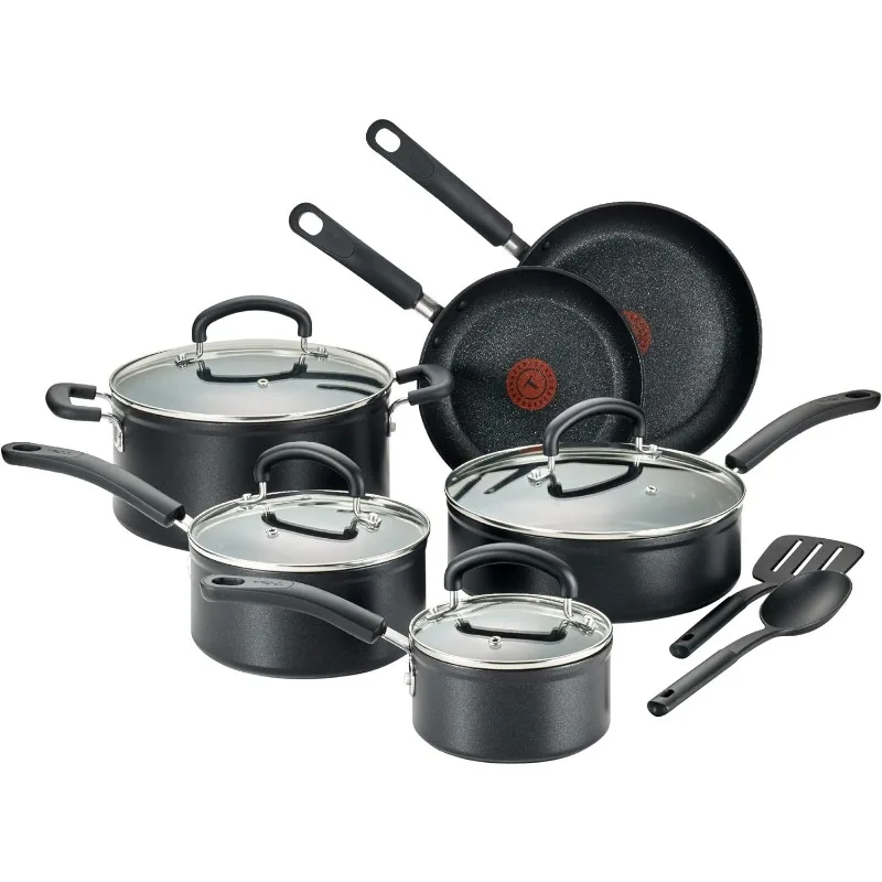 

T-fal Advanced Nonstick Cookware Set 12 Piece Oven Broiler Safe 350F Pots and Pans, Dishwasher Safe Black