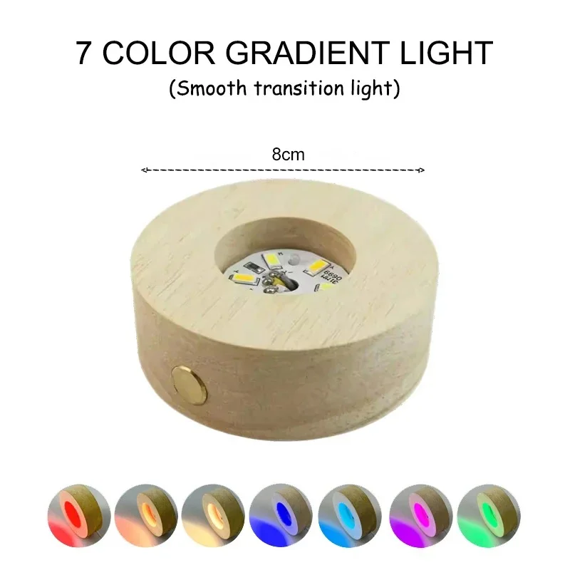 Wireless Wooden Light Base Round Solid LED Wooden Night Light RGB and 3 Colors Solid Batteries Powered Crystal Ball Base Lamp