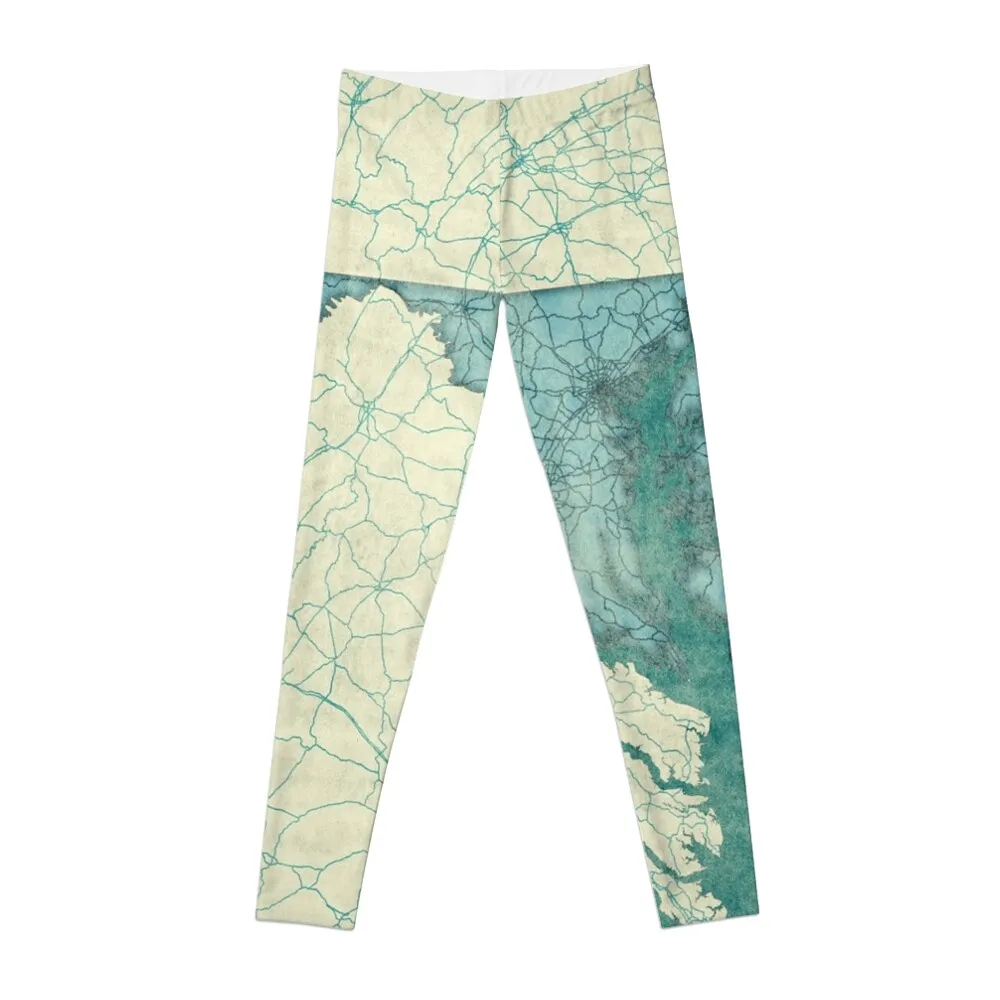 

Maryland Map Blue Vintage Leggings legings for fitness exercise clothing for Womens Leggings