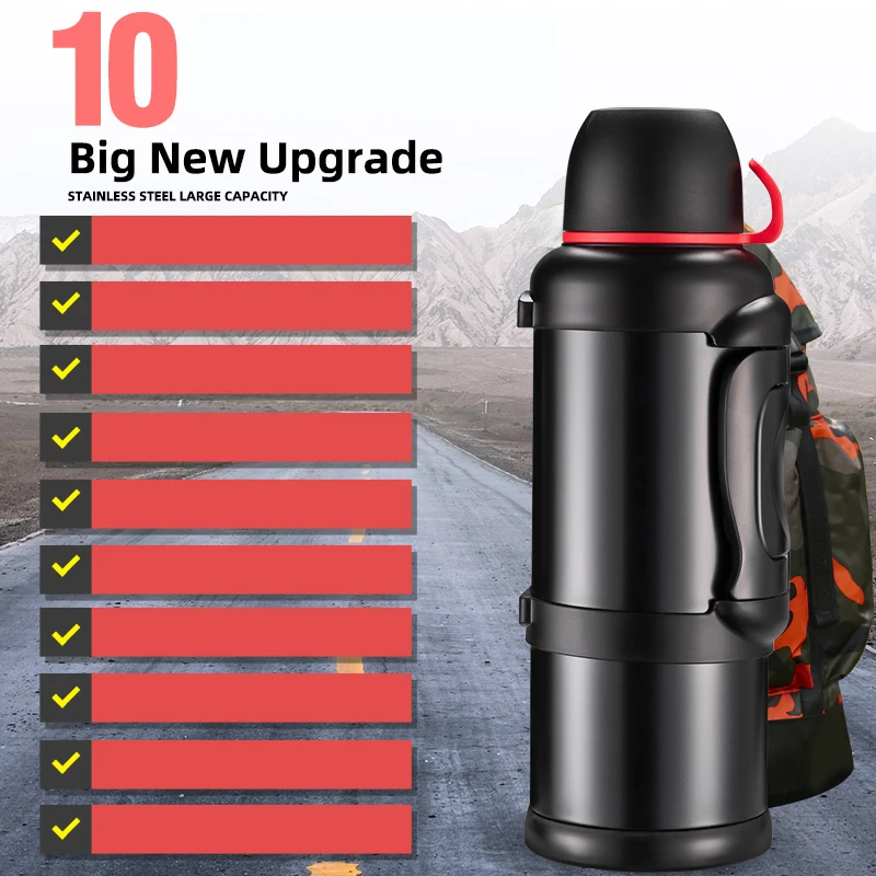 GIANXI Outdoor Thermos Large Capacity Stainless Steel Bottle Vacuum Flasks  Portable Leakage-proof Travel Hiking Thermos Bottle