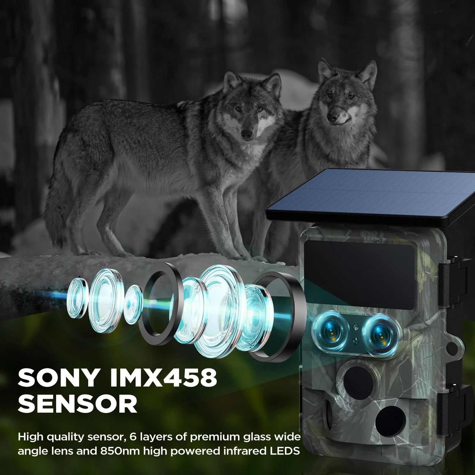 Wildlife Trail Camera Solar Powered WiFi Dual Lens 13MP SONY Native Sensor App Settings Outdoors 4K 48MP Hunting Trail Camera Trail Camera