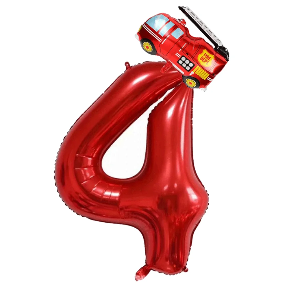 Feuerwehrmann Partyzubehör Digital0-9 Zahlenballon Mini Feuerwehrauto Folie Heliumballon Kindergeburtstag Feuerwehrmann Rettungsparty Dekor – Detail 7