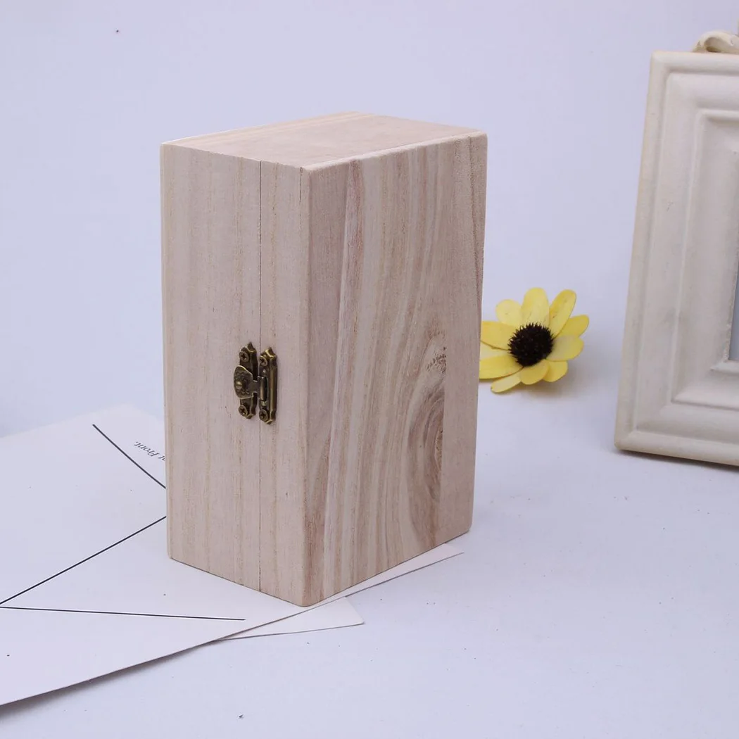 S/M/L Wooden Storage Box Plain Wood + Lid Multifunction Square Hinged Craft Gift Boxes For Home Supply Storage Decorations 4