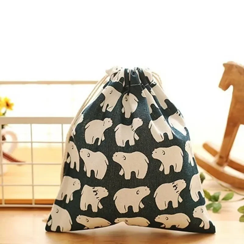 Small Fresh Printed Cotton Hemp Travel Storage Bag Bundle Pocket Drawstring Bag Clothes Storage and Organizing Bag Dustproof Bag