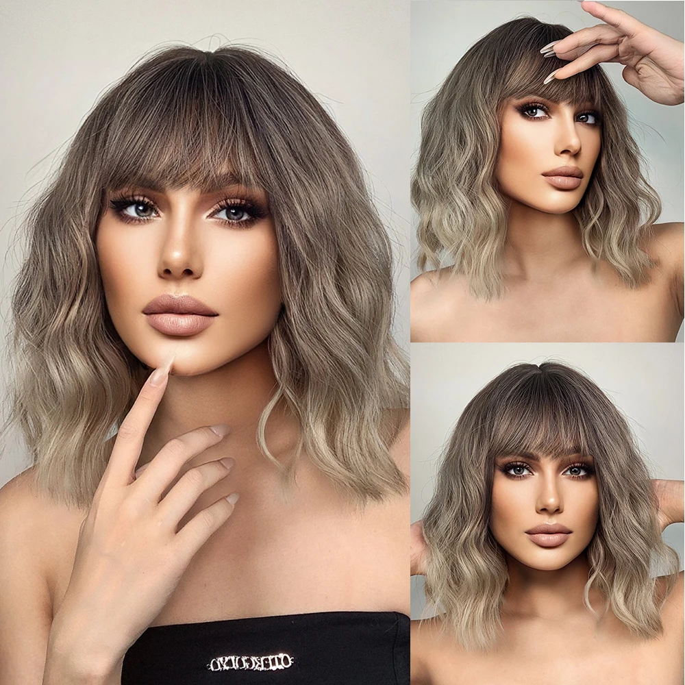 Pelucas sintéticas CharmSource BOBO de color rosa, peluca de cabello corto con ondas naturales para mujer, para fiestas, uso diario, de alta densidad, resistente al calor