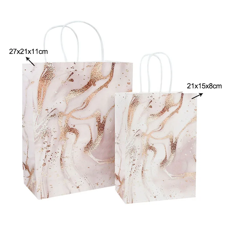 5Pcs Marble Design Kraft Paper Gift Bag with Handle Birthday Party Packaging Bags Wedding Gifts for Guest Eid Ramadan Supplies