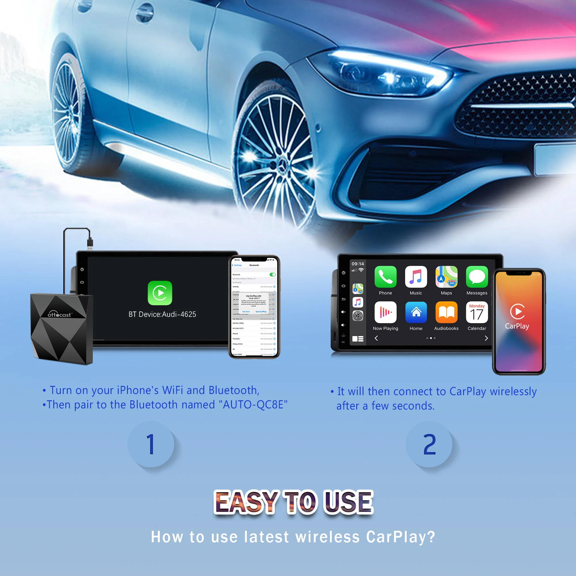 OTTOCAST Audi Proshe Benz VW Volvo Toyota   ī÷ , USB , OEM Ƽ̵ ÷̾, U2