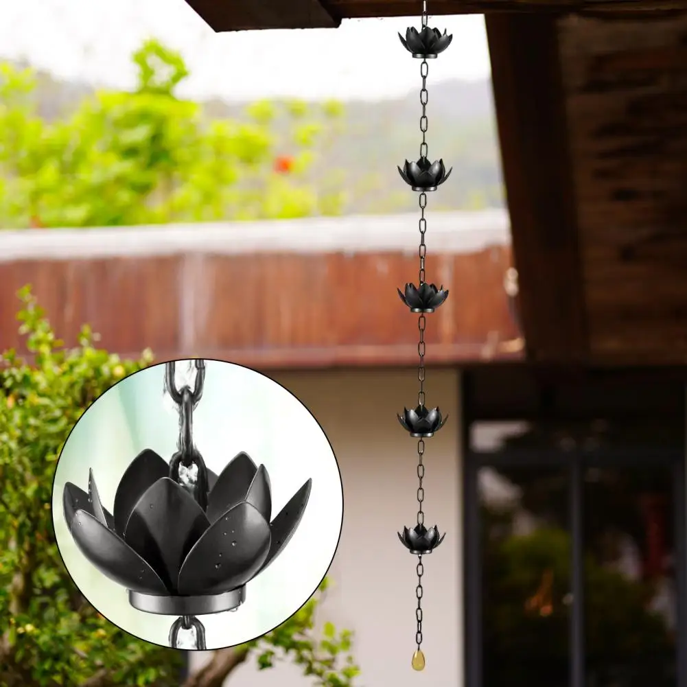 Extra Long Rain Chain Lotus Rain Chain for Outdoor Garden Decor Heavy Duty Metal Hanging Cups for Gutters Decorative Replacement