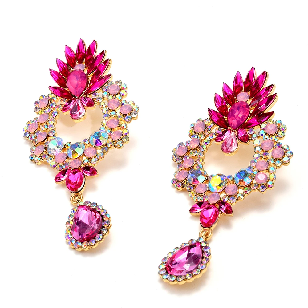 Hot Pink Statement Earrings and Rhinestones.