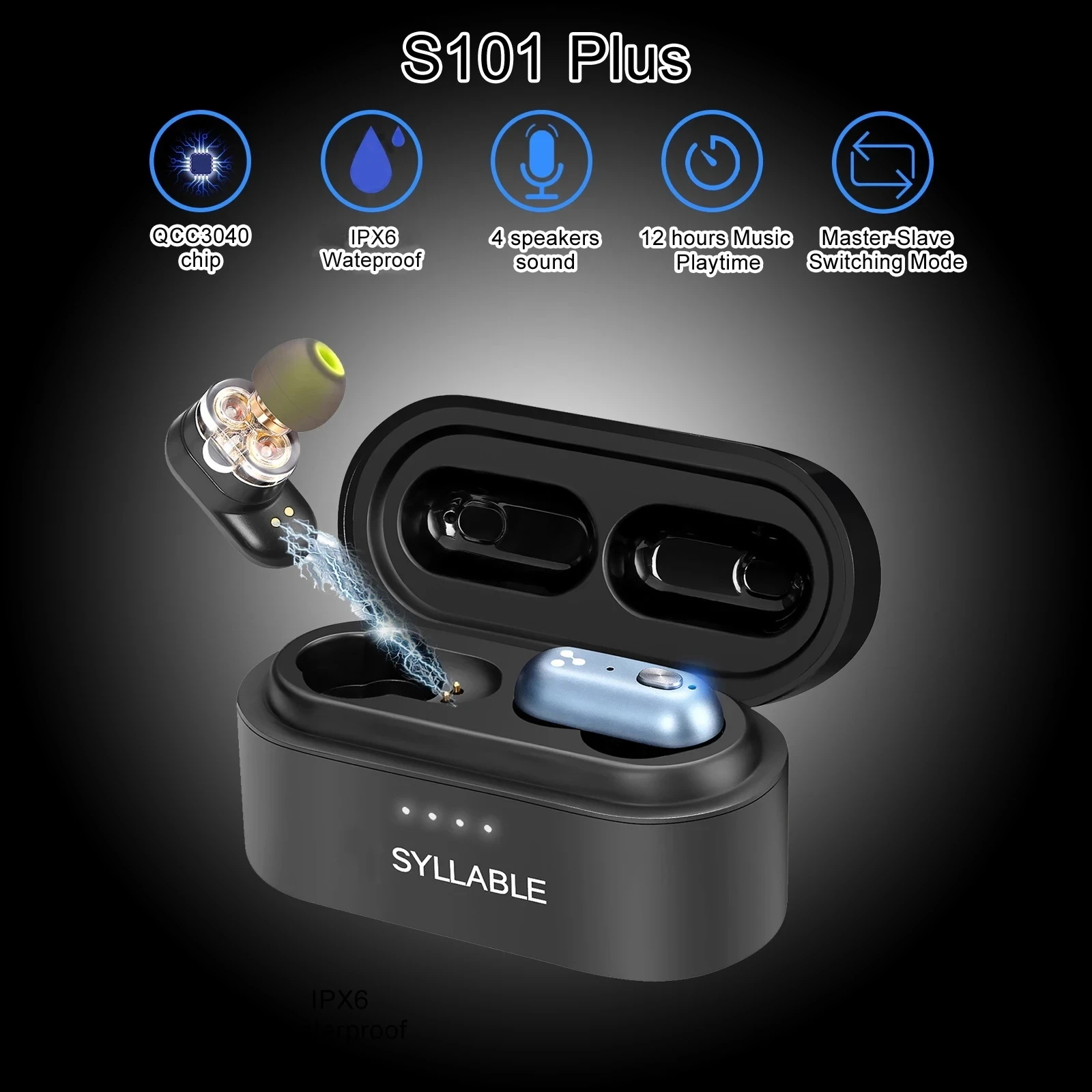 Original SYLLABLE S101 Plus Fit for BT V5.2 Bass Earphones Wireless Headset of QCC3040 Chip S101 Plus Volume Control Earbuds