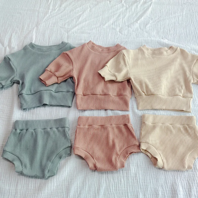 baby shirt clothing set 0-3 year old baby clothes autumn boys and girls striped long-sleeved pullover + shorts baby simple long-sleeved trousers suit Baby Clothing Set medium