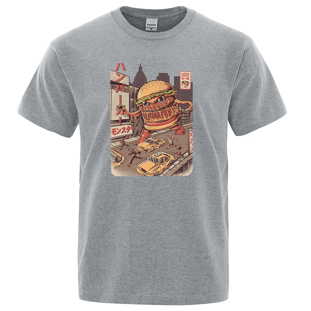 

Ukiyo E Japan Style Burgerzilla Prints T-Shirts Manscasual Soft Tshirts Fashion Oversize Clothing Streetwear Loose Men Tshirts
