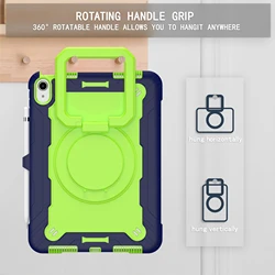Durable Rotating Hand - Strap Stand Case with Reinforced Corners for Tablets (Navy blue - Chartreuse)