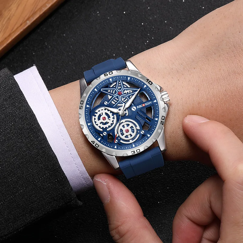 

Luxury Men Watch Calendar Dial Men's Quartz Wristwatch Silicone Strap Male Sports Waterproof Reloj Business Man Blue White Clock