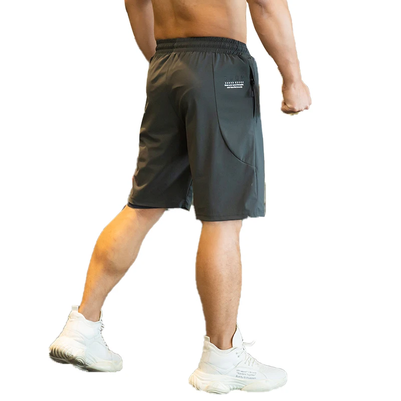 Bodybuilding Shorts Sports Pants Men Running Shorts Ice silk Summer Elastic thin Quick Dry Training Fitness zipper Pocket Joggings Pant Male Gym 1/2 Sweatpants
