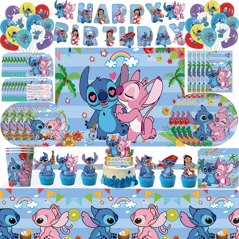 1 set Disney Lilo & Stitch Party supplies Stitch Birthday party decoration  balloon slogan Children's party decoration set - AliExpress