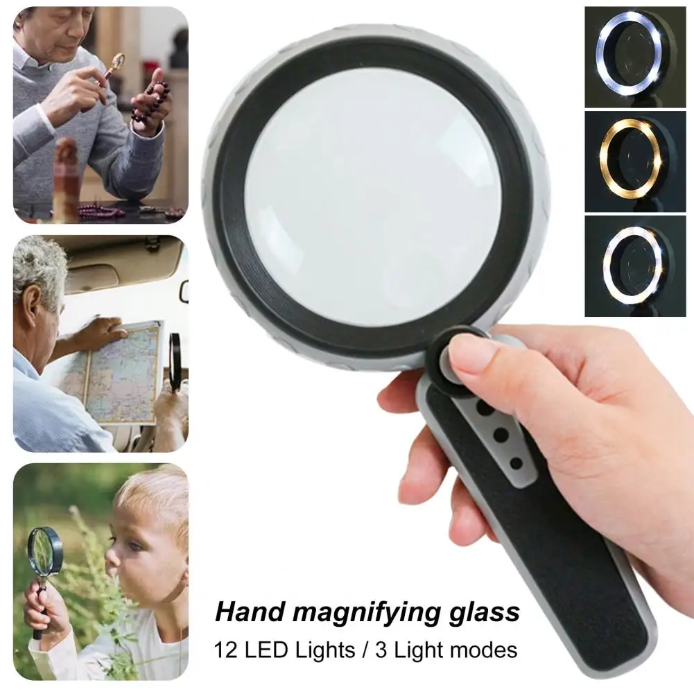 

1 Set Reading Magnifier Three Light Modes Clear View Rechargeable 10X Handheld LED Illuminated Magnifier Home Supplies