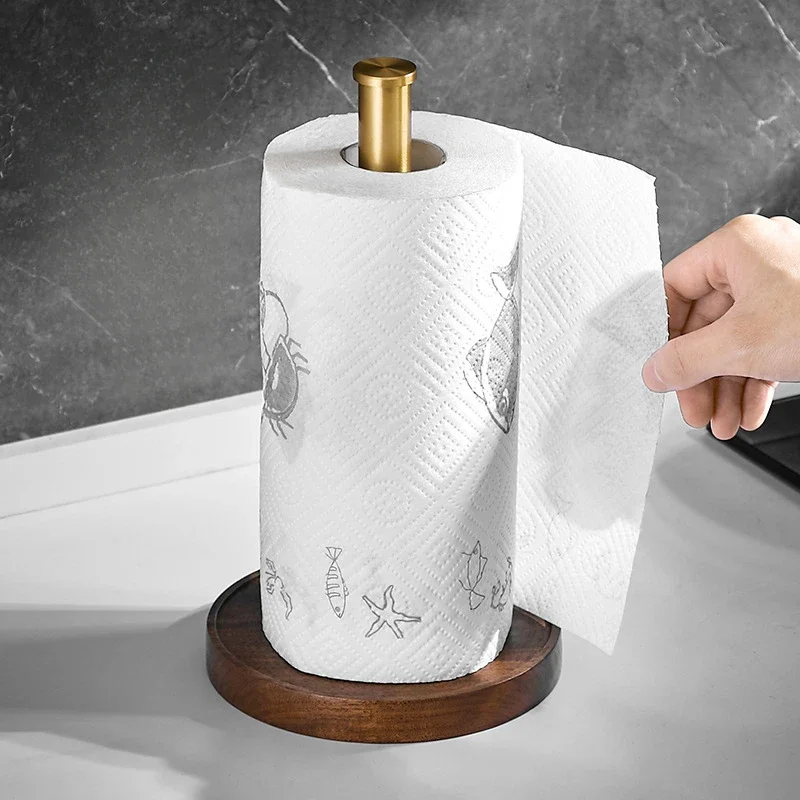 walnut towel holder desktop vertical rolling paper holder kitchen paper absorbent hanging shelf no punching paper towel paper tissue disposable paper towel