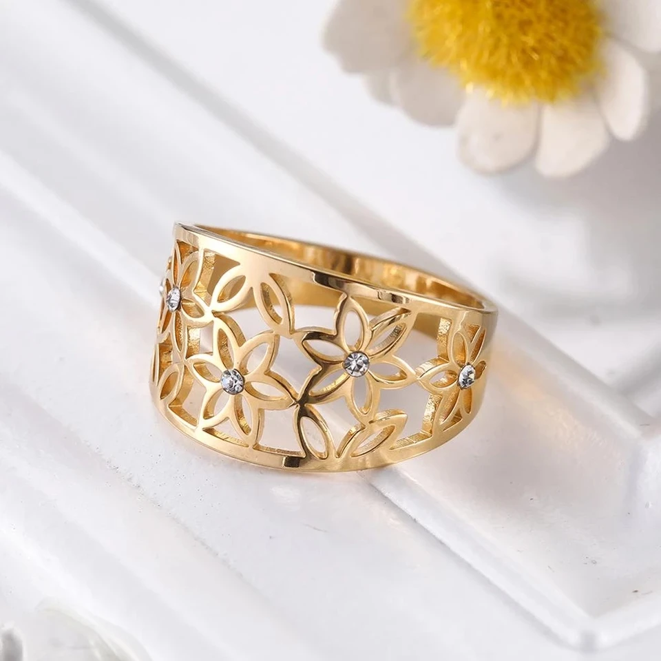TEAMER Anello A Fiore Vintage In Acciaio Inossidabile – Regolabile, Minimal, Impilabile – Gioiello Donna Regalo San Valentino - 4
