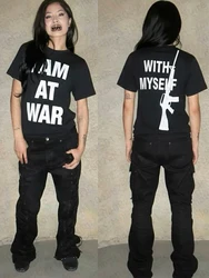 Gothic Letter Print Slim Fit Harajuku Black T - Shirt - Cute Summer Emo Top - S (Hei)