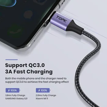 TOPK 3A Micro USB Type C Phone Charger Charging Cable Quick Charge Mobile Phone Cables Wire for Xiaomi Redmi Note 10 9 2