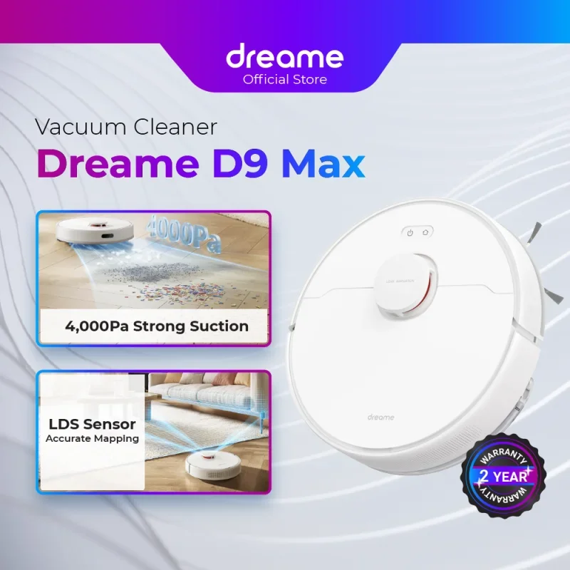 

Global Dreame D9 Max Robot Vacuum Cleaner and Mop | 4000Pa Strong Suction | Sweep and Mop 2-in-1, 150min Runtime (White)