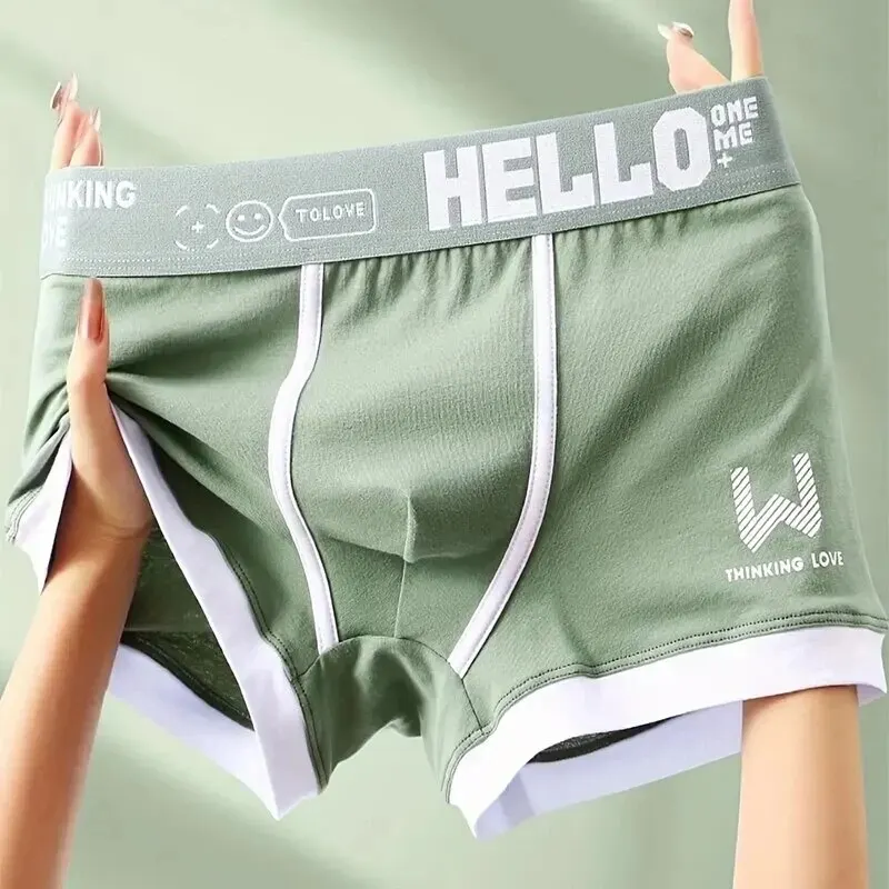 Boxer Shorts Hommes Coton Sous-V&ecirc;tements Noir Vert XL 2XL 3XL Lettre Ceinture Respirant Doux Mode Sport