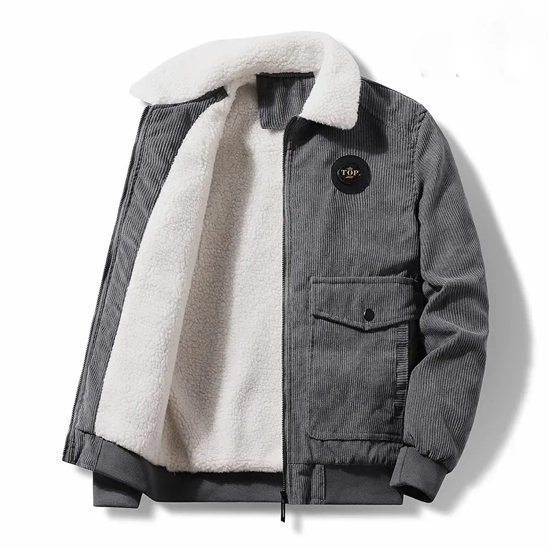 Autumn Winter Men Warm Fleece Warm Thick Jackets Coats Men Fashion Fur Collar Corduroy Military Casual Jacket Coat Male
