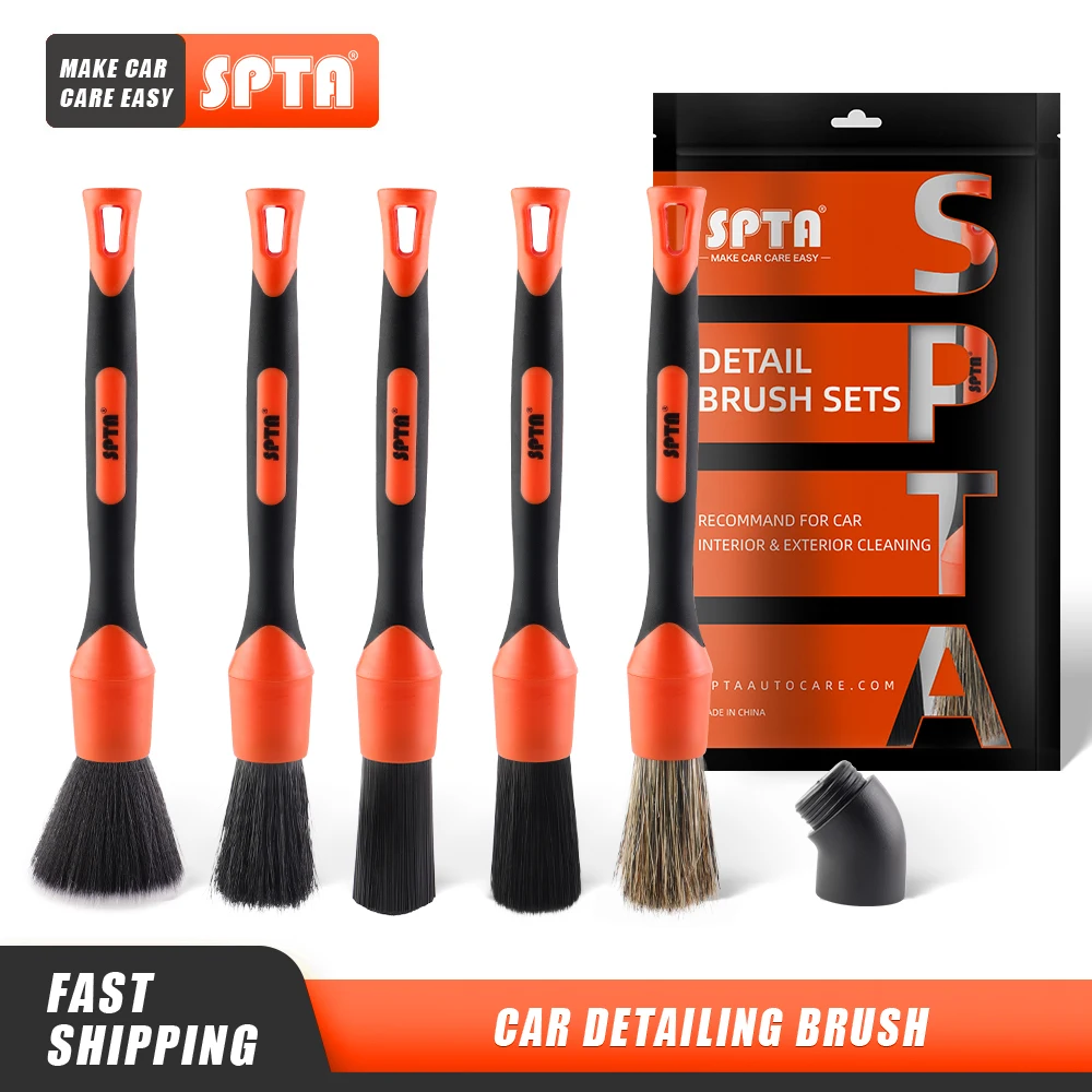 SPTA-Juego de cepillos de cabeza desmontables para coche, accesorios de limpieza automática, pelo mezclado, salida de salpicadero de aire de rueda, 5 unidades