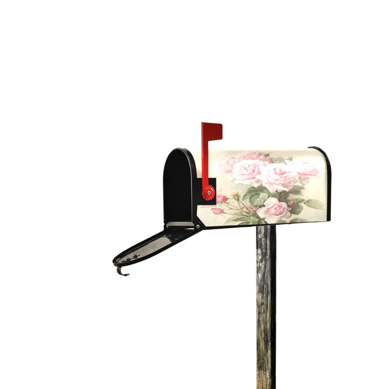 Vintage Shabby Chic Pink Rose Mailbox Cover Magnetic Wrap Standard Size Letter Post Box Cover Protector Outdoor Garden Decor