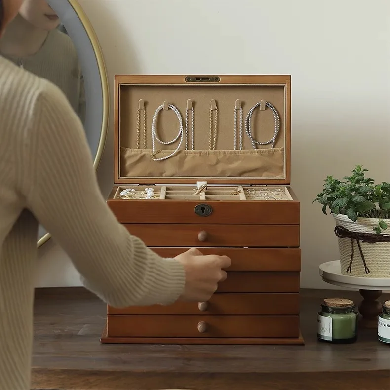 Solid Wood Jewelry Display Box Retro Storage Boxes Bracelet Necklace Earring Ring Jewelry Boxes Accessories Display Storage Box