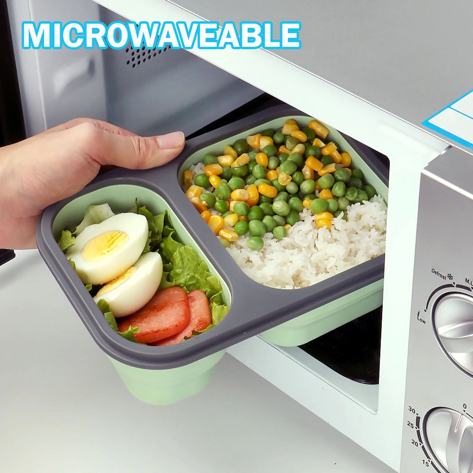 Silicone Folding Lunch Box Rectangular Compartment Portable Sealed Lunch Box Insulation Food Organizer for Pantry