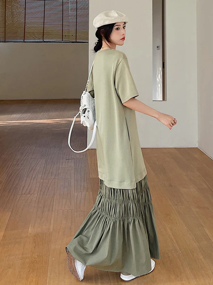 

Женское платье с коротким рукавом, Свободное длинное платье составного кроя в Корейском стиле, лето 2024