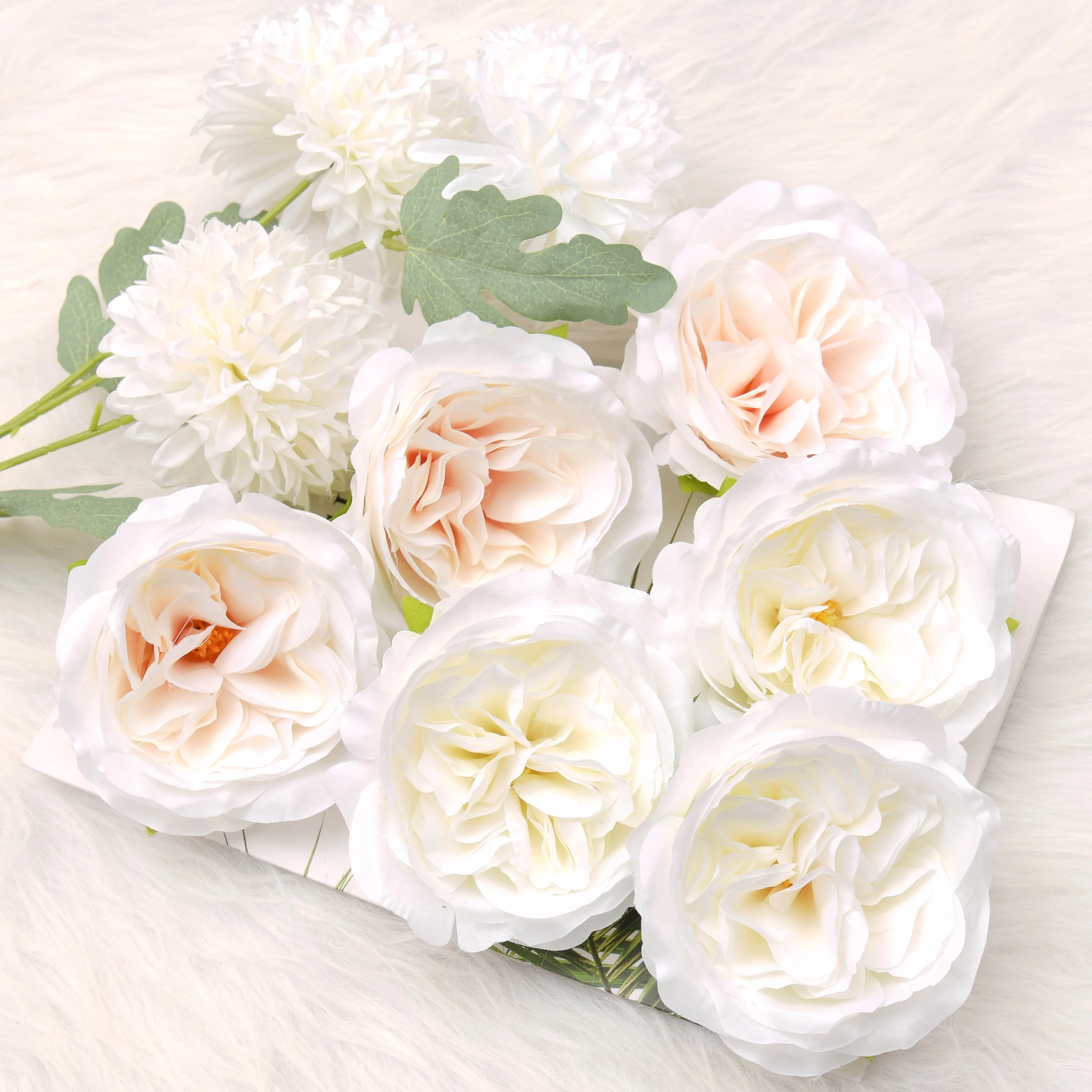 11cm/20pcs White Peony Artificial Silk Flower Heads For Wedding Decoration DIY Wreath Gift Box Scrapbooking Craft Fake Flowers