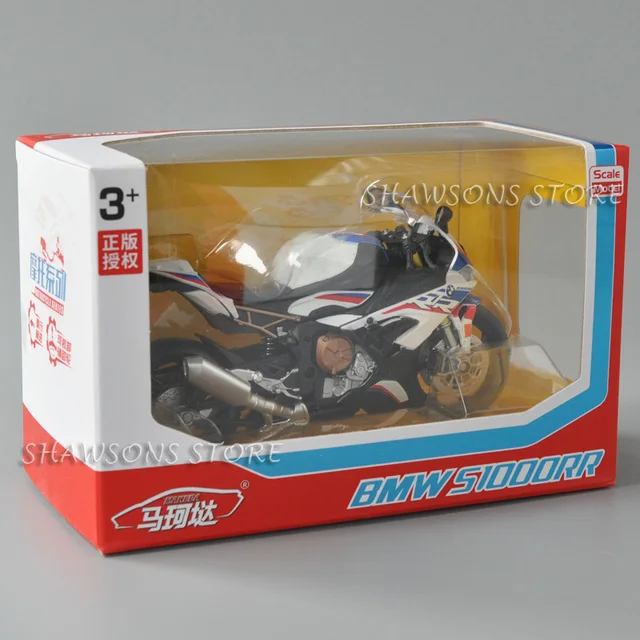 1:12 Scale Diecast Motorcycle Model Toys BMW S1000RR Sport Bike Miniature Replica With Accessory Wheel - white in box