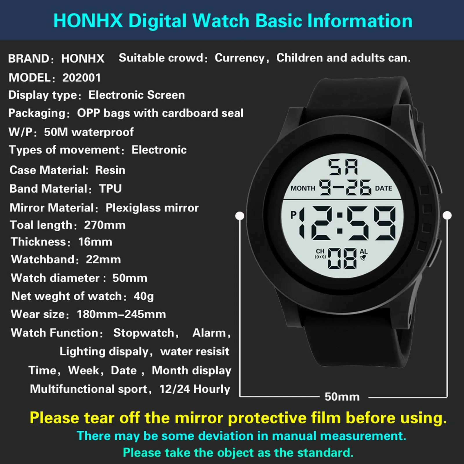 2024 New Mens Led Digital Display Watch Date Sport Women Outdoor Electronic Black Frosted Dial Silicone Strap Watch 6
