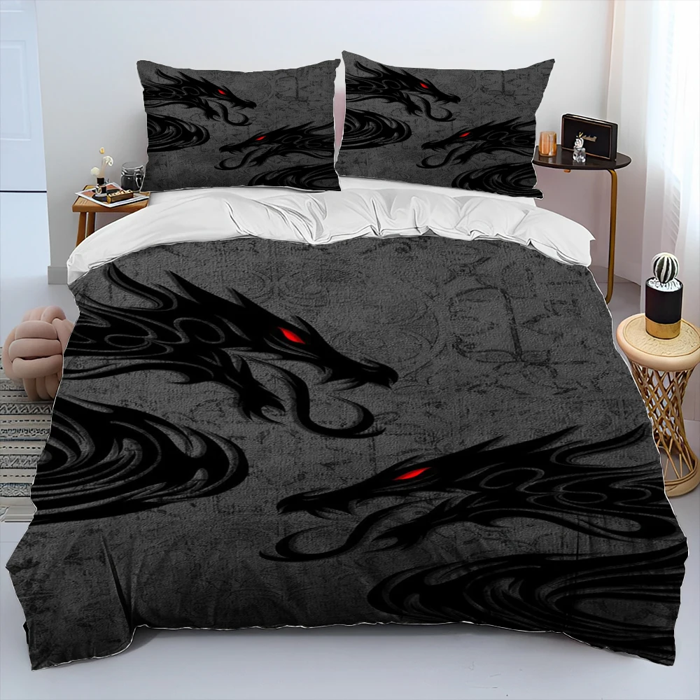 Conjunto de cama com edredom de desenho animado de dragão, conjunto de cama com capa de edredom e fronha, conjunto de cama king queen size para presente de criança adulta