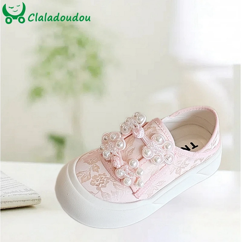 

Claladoudou Girls Fashion Sneakers Ankle Platform Sneakers With Pearls,Embroidered Flower Lace Nonslip Autumn School Shoes