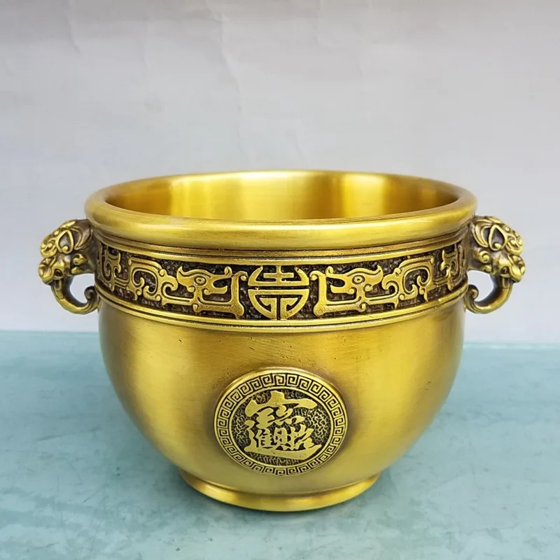 

Латунь с китайским иероглифом Cai, медный цилиндр для украшения льва, медный цилиндр, курильница, украшение для дома, прихожей Cyli