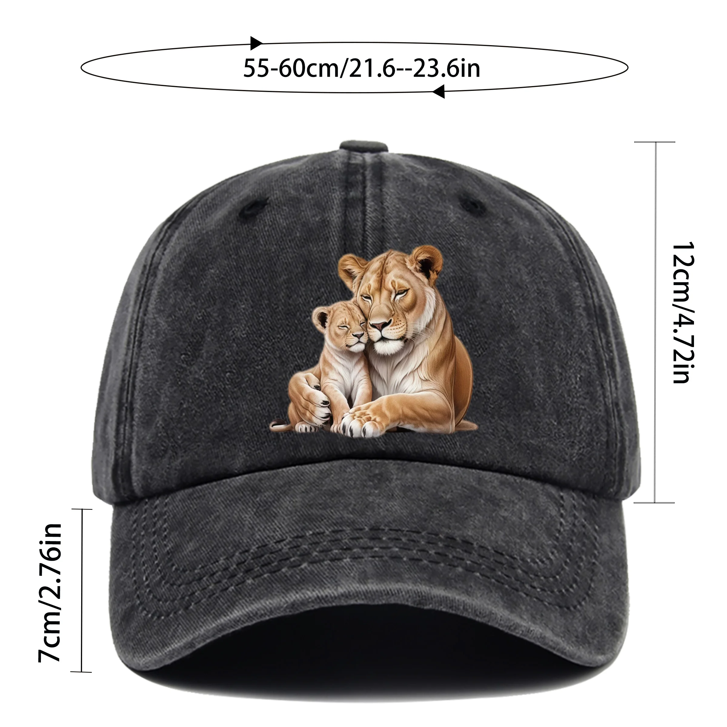 1pc Baseball Cap with Lion Pattern Print, Hunting and Travel Decorative Papa Hat, Trucker Sun Hat, Washed Buckle Strap Adjustabl