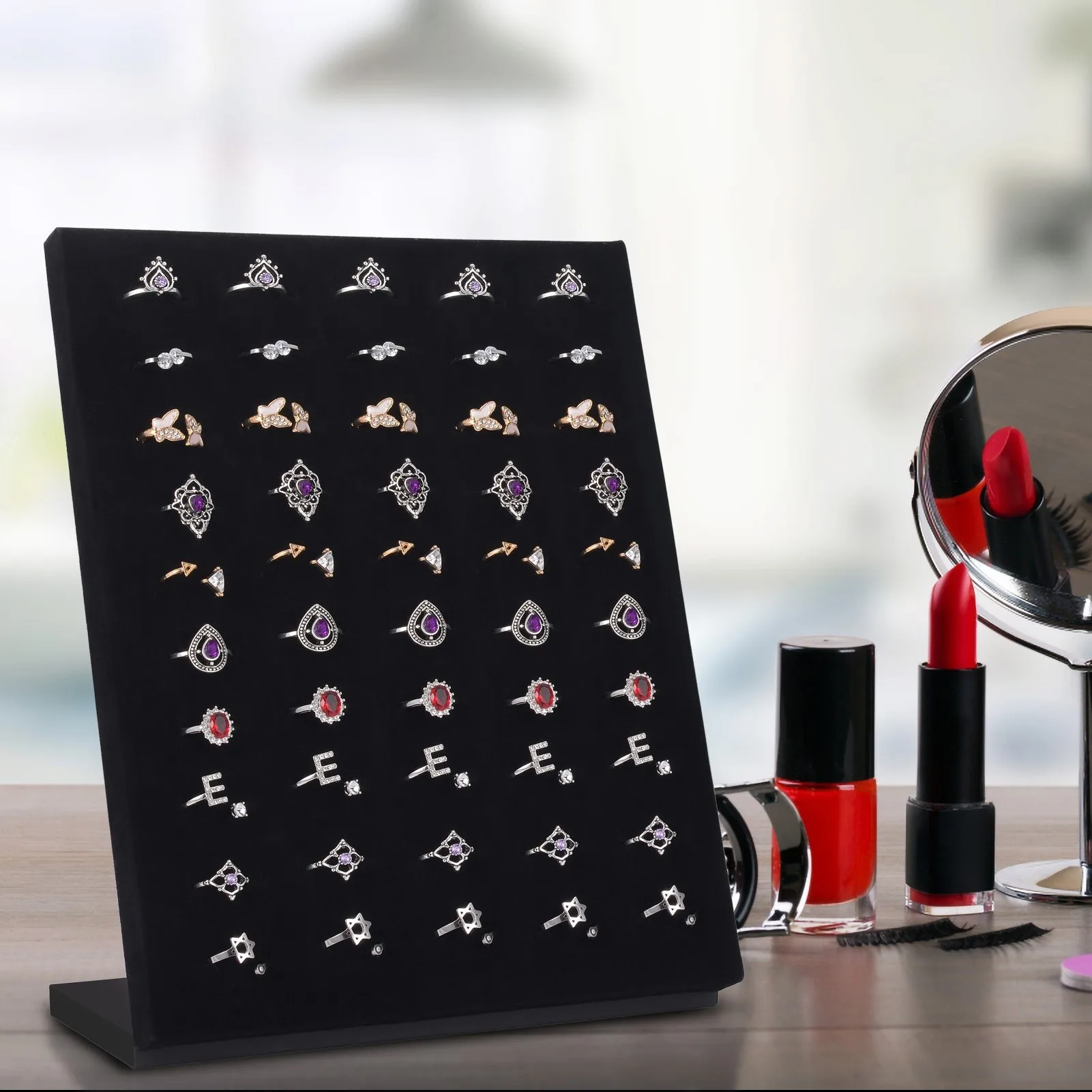 50 Slot Ring Display Rack, Velvet Earring Display Rack, Earring Display Board Display, Durable Jewelry Tray Rack