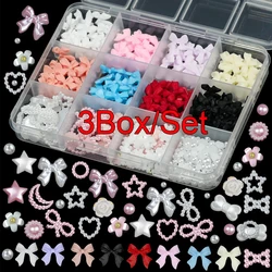 Mixed Resin Bowknot Nail Art Decorations - 3D Acrylic Charms & Colorful Rhinestones (3box set)