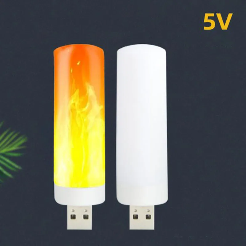LED Flame Effect Fire Light Bulbs USB Base DC 5V Book Lamp for Power Bank Camping Lighting for home Christmas birthday party w28